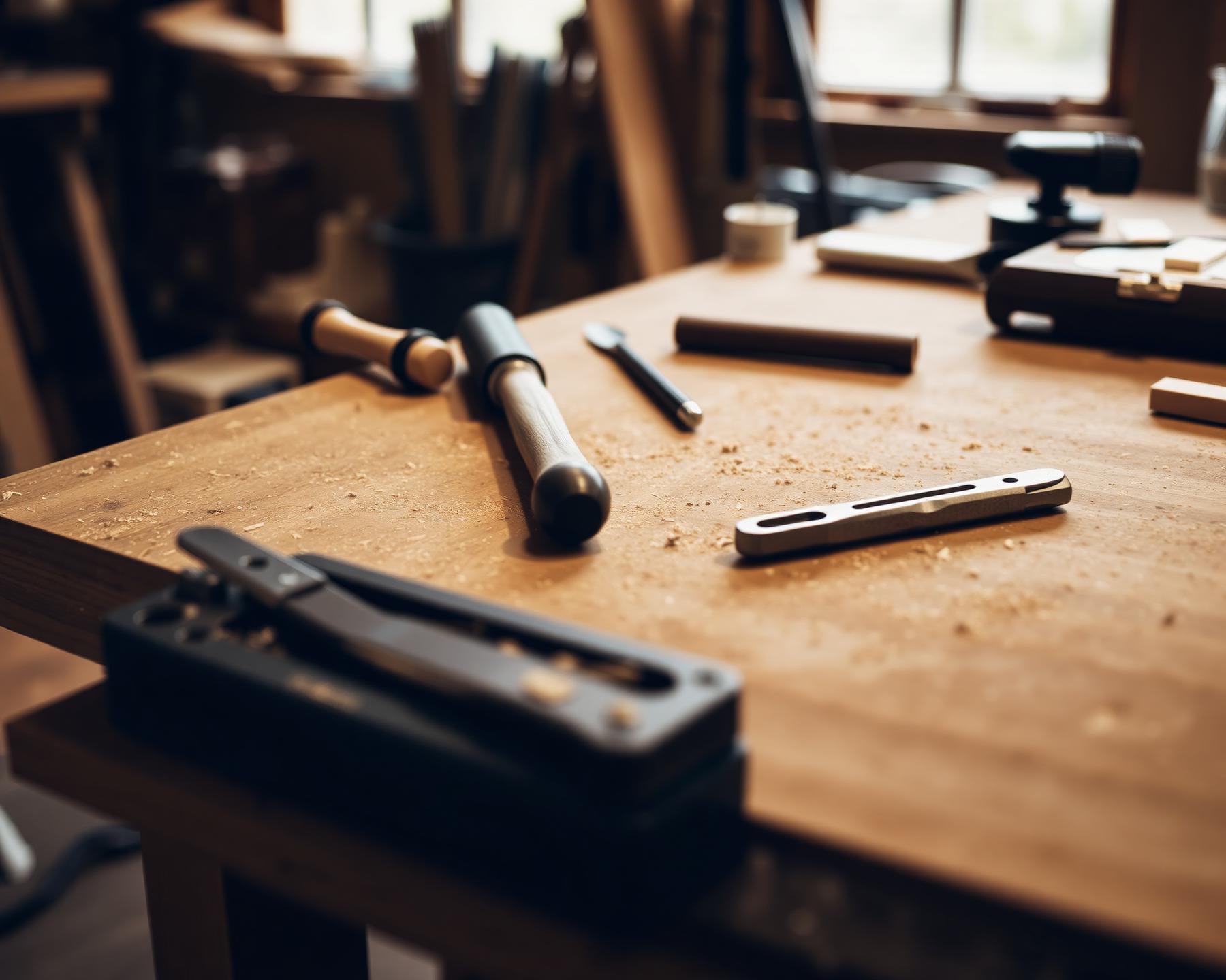 Werkstatt mit Werkzeug und Holz
